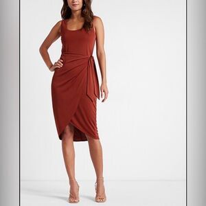 Express Body Contour Rust Orange Wrap Front Tie Waist Midi Dress Women’s Size XS